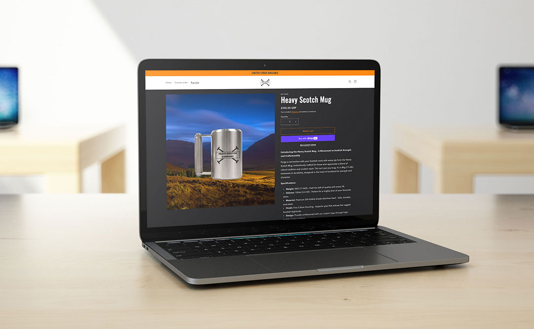 Heavy Scotch Company website design on Shopify display