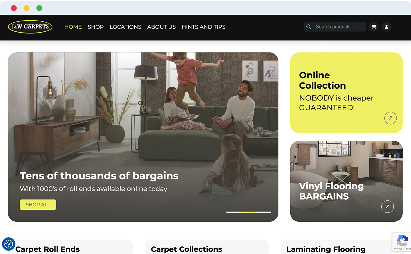 Web design for J&W Carpets online store